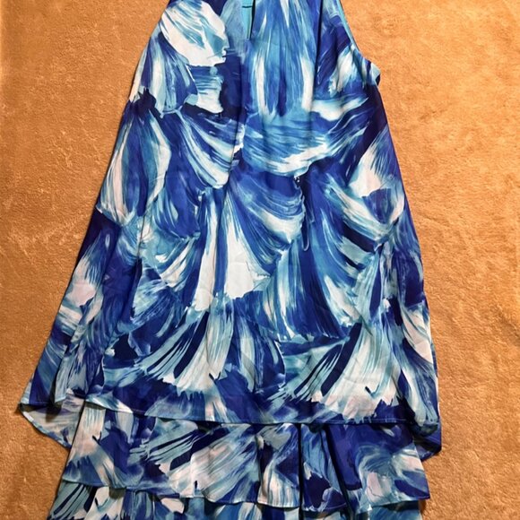 Studio One Women 8 Blue Teal Halter Key Hole Back Ruffle Tiered Summer Dress (W) - Picture 8 of 9